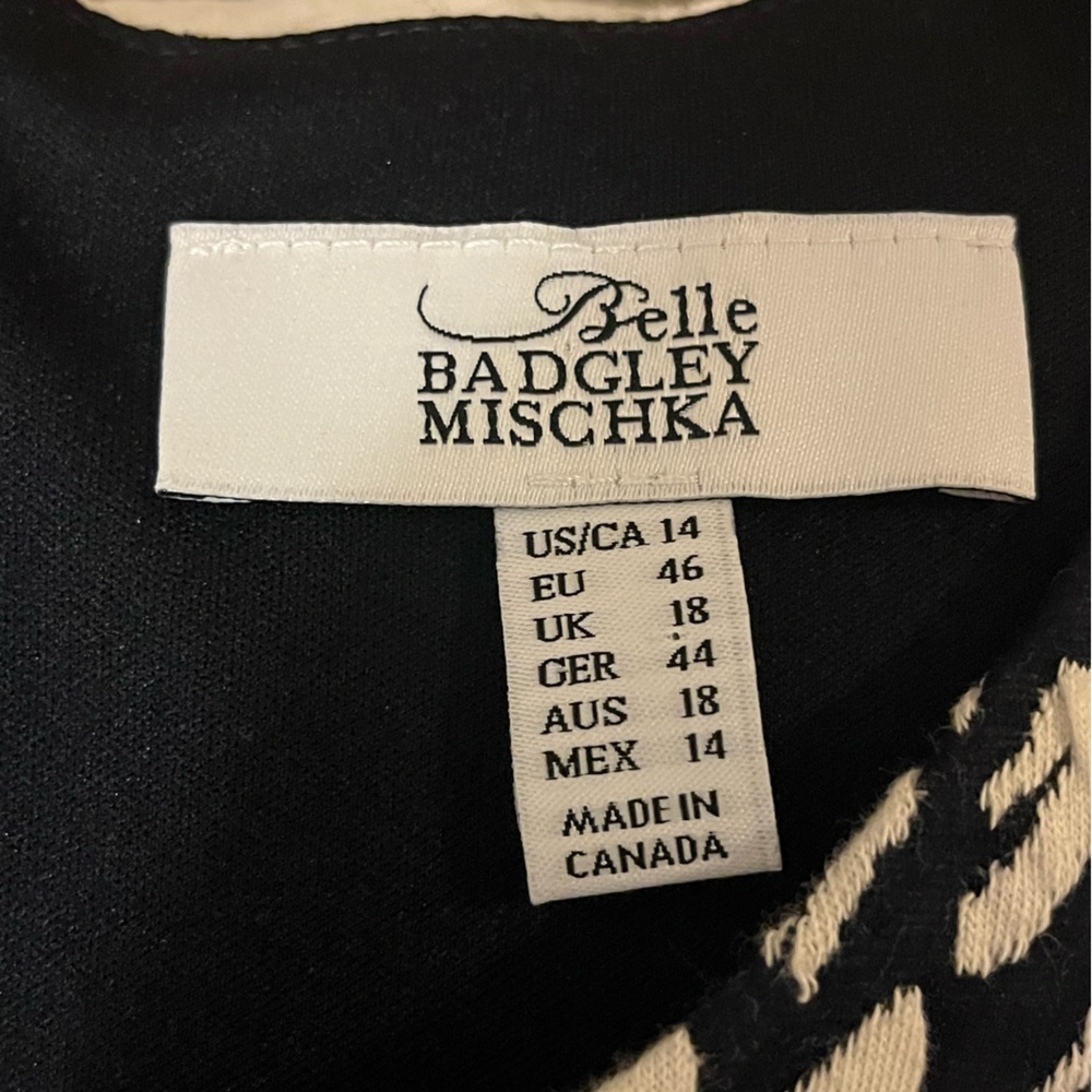 Badgley Mischka Black & White Floral Long Sleeve Dress, size 14 - Picture 4 of 6